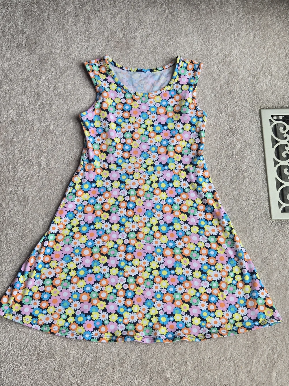 Girls Floral Sleeveless A-Line Dress - Multicolor